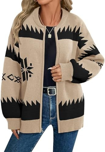 Saodimallsu Womens Zip Up Sweater Jacket Oversized Chunky Puff Long Sleeve Graphic Christmas Card... | Amazon (US)