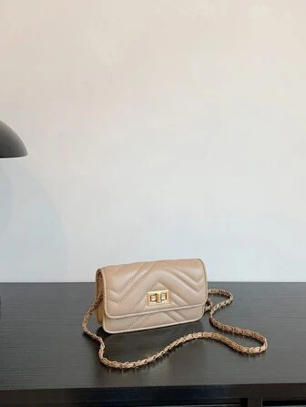 Mini Chevron Quilted Twist Lock Flap Chain Square Bag | SHEIN