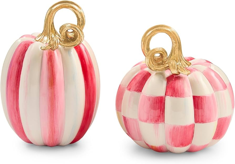 MACKENZIE-CHILDS Resin Pumpkins Set, Petite, Bubblegum Check and Stripe | Amazon (US)
