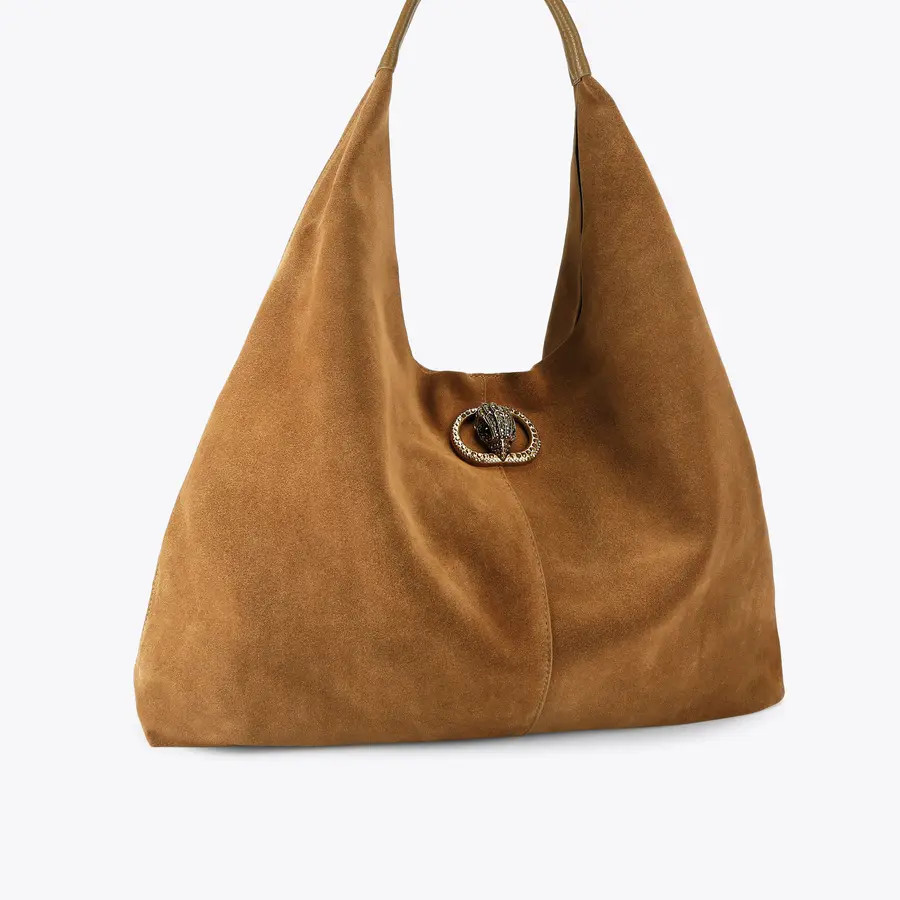 CHELSEA LG SLOUCH HOBO Tan Suede Shoulder Bag by KURT GEIGER LONDON | Kurt Geiger UK