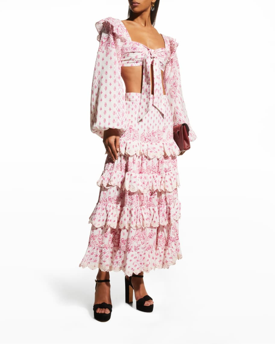 Hemant & Nandita Suki Tiered Long Linen Printed Skirt | Neiman Marcus