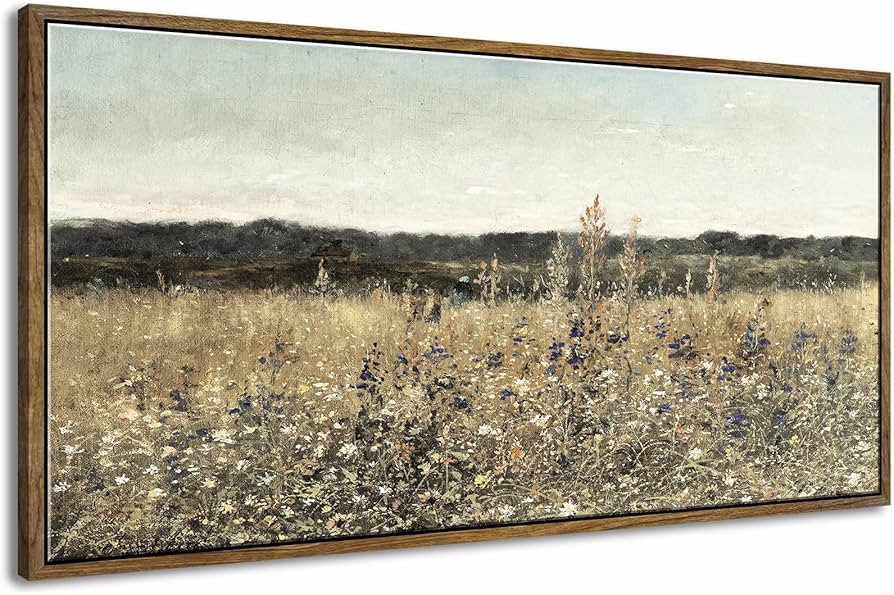 DJSYLIFE Framed Wall Art Decoration, Vintage Wildflower Field Canvas Wall Art, Classical Flowers ... | Amazon (US)