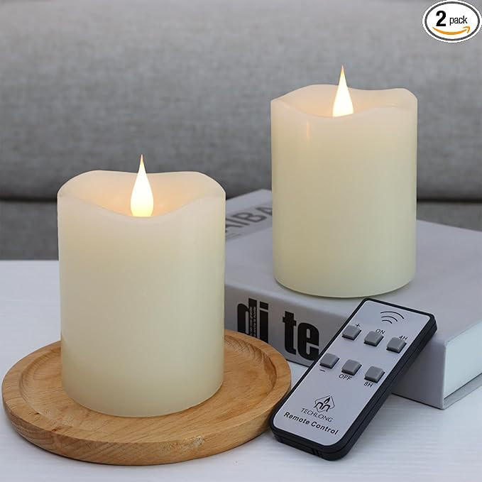 Flameless Candles Battery Operated with Remote Timer, 3D Moving Flame Flickering, Last 600+ Hours... | Amazon (US)