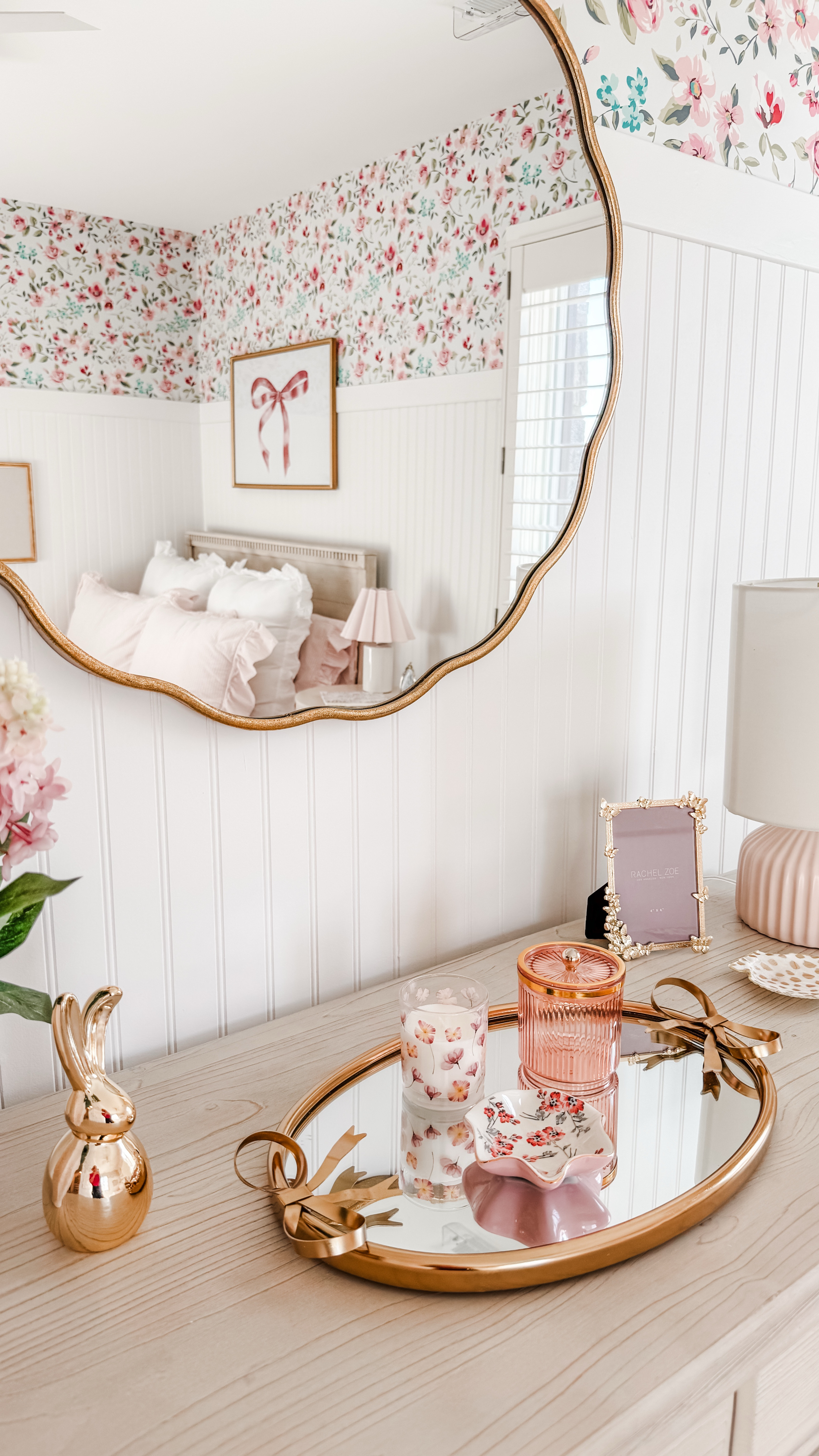 Girl bedroom decor
Gold round wavy mirror
Scallop mirror
Gold wall mirror
Round mirror
Pink lilac faux spring floral arrangement
Studio McGee Floral
Bow mirror tray
Pink table lamp
Gold bunny
Ceramic jewelry dish
Pink stripe floral art print 
Gold frame
Gold 8x10 picture frame 
Dresser decor
Girl dresser 
Girl bedroom decor 
Big girl room decorating ideas


#LTKStyleTip #LTKHome #LTKKids