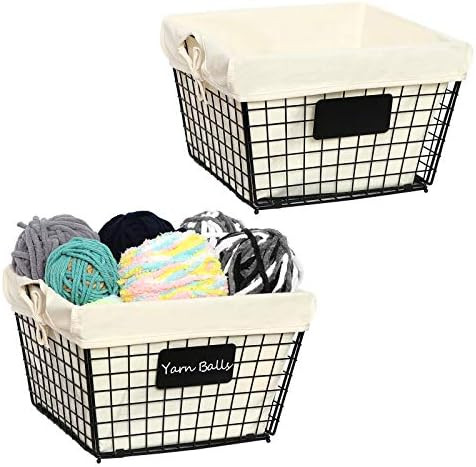Foldable Wire Baskets with Liner, XXL Size - 13''L x 11''W x 8.27'', Reusable 2 Pack, Wall Mounte... | Amazon (US)
