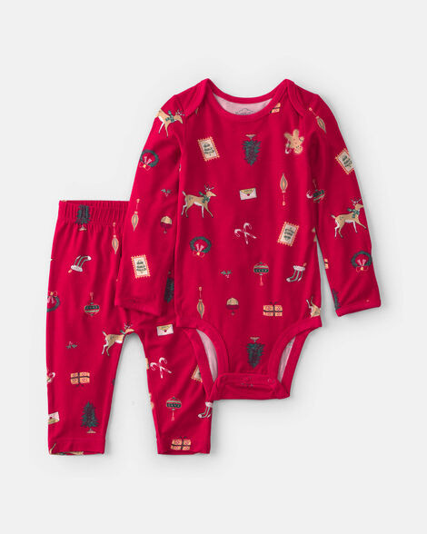 Baby 2-Piece Christmas PurelySoft\u2122 Long-Sleeve Bodysuit & Pant Set - Red | Carter's Inc