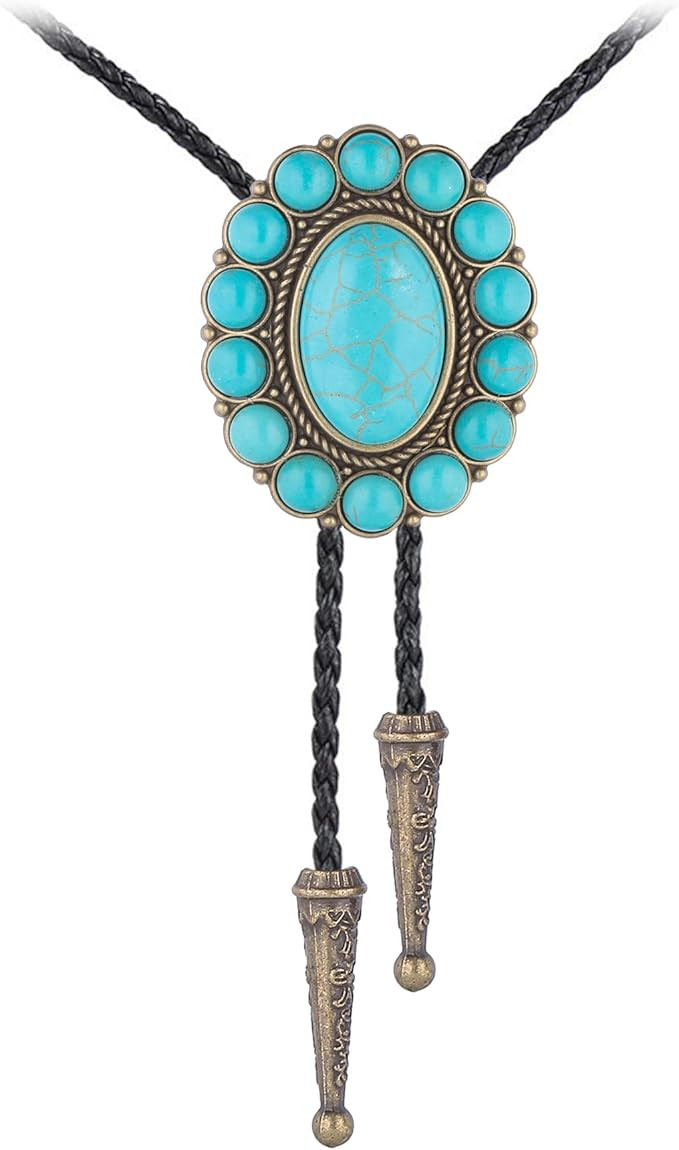 GelConnie Bolo Tie for Men Women Rodeo Cowboy Leather Necktie Turquoise Native American Western N... | Amazon (US)