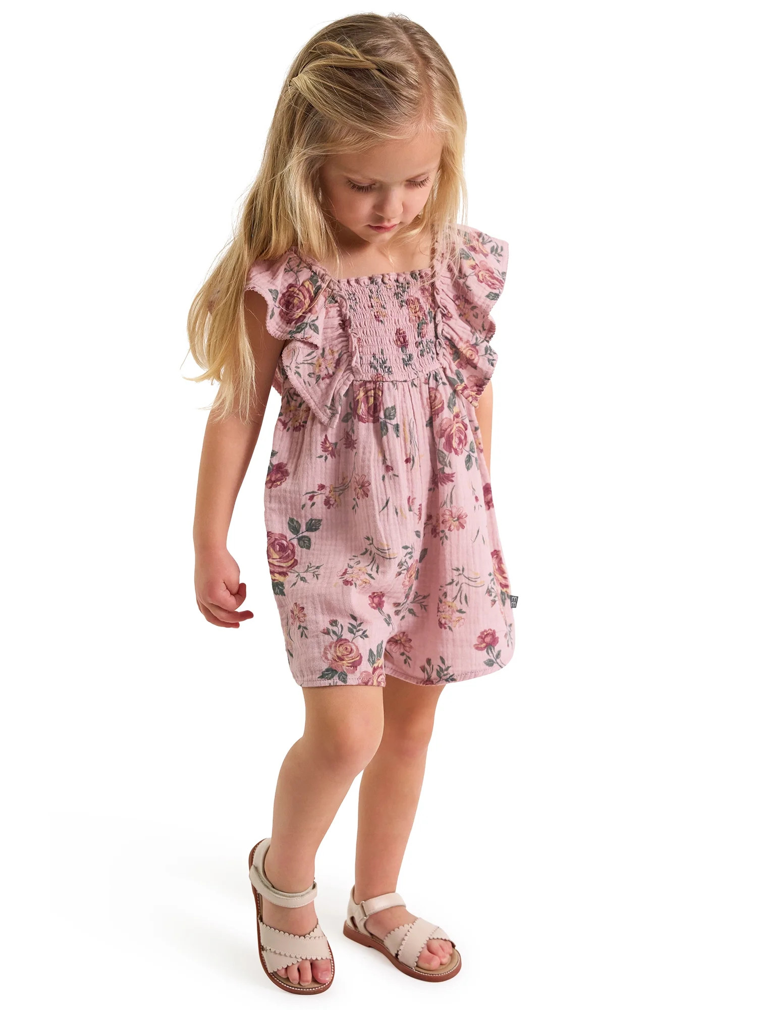 Modern Moments by Gerber Toddler Girl Flutter Romper with Smocking, Sizes 12 Months - 5T | Walmart (US)