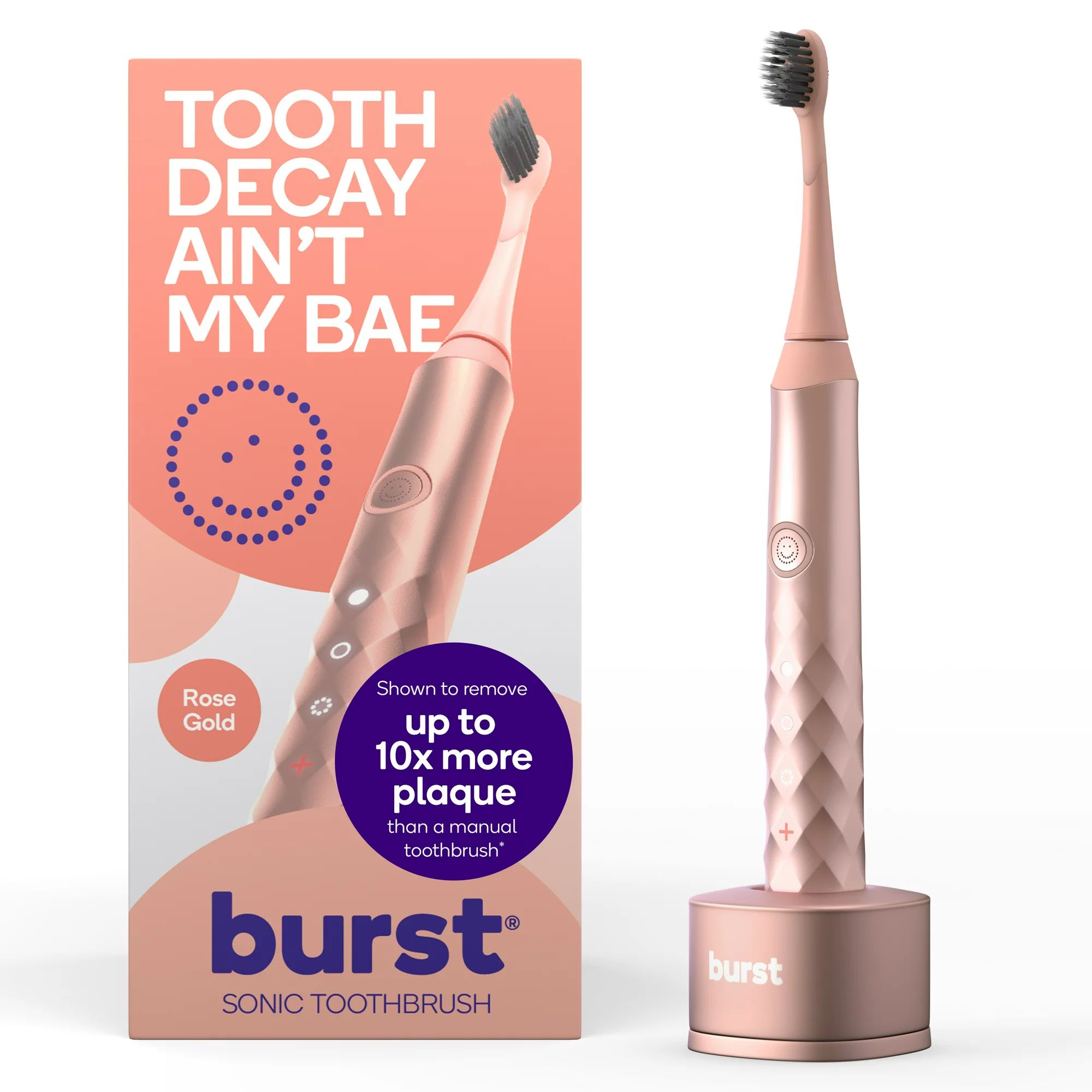 Burst Sonic Electric Toothbrush for Adults, 3 Modes, Soft Bristles, Rose Gold | Walmart (US)