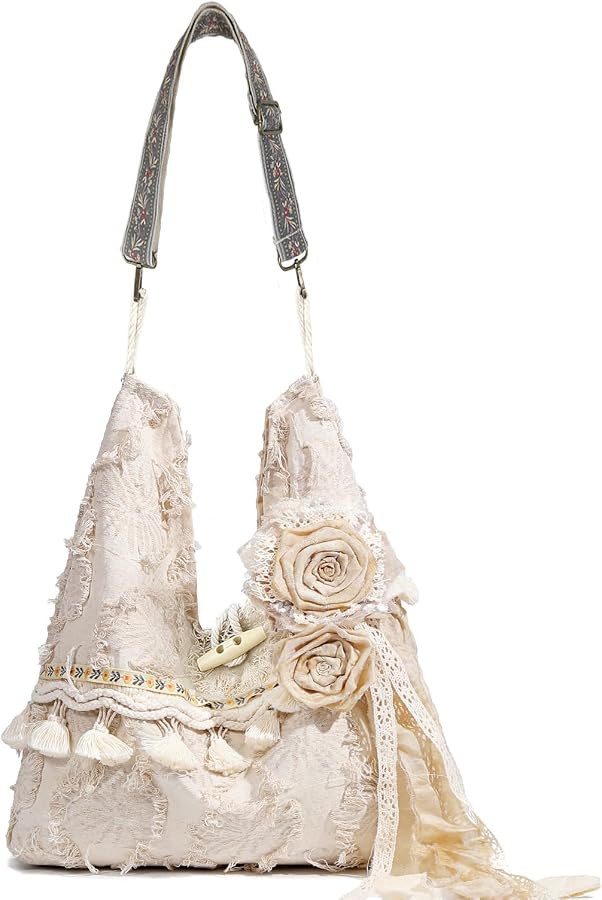 Boho Purses Bags for Women Hand Retro Hobo Handbag Flower Crossbody Purse | Amazon (US)