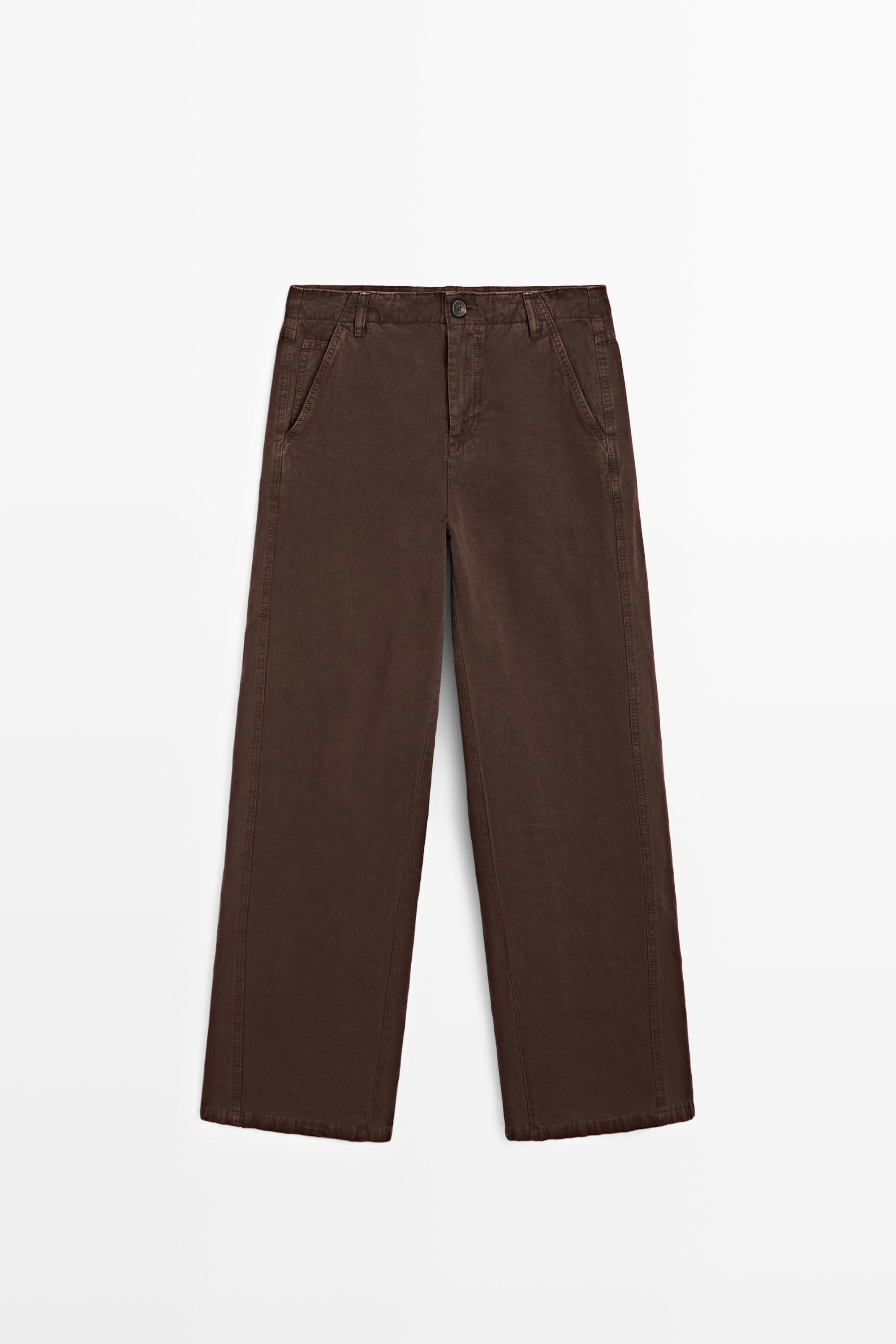 Wide-leg linen blend trousers - Chocolate | Massimo Dutti UK