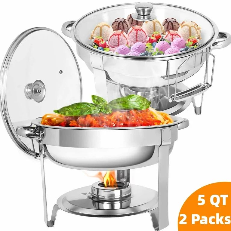 Firstness Chafing Dish Buffet Set 2 Pack,5 QT Round Chafing Dishes for Buffet with Glass Lid & Li... | Walmart (US)