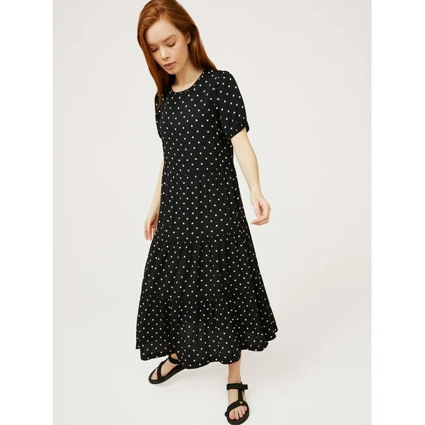 Free Assembly Women's Short Sleeve Tiered Maxi Dress | Walmart (US)