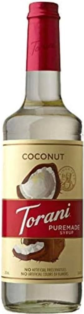 Torani Puremade Syrup, Coconut Flavor, Glass Bottle, Natural Flavors, 25.4 Fl. Oz, 750 mL | Amazon (US)
