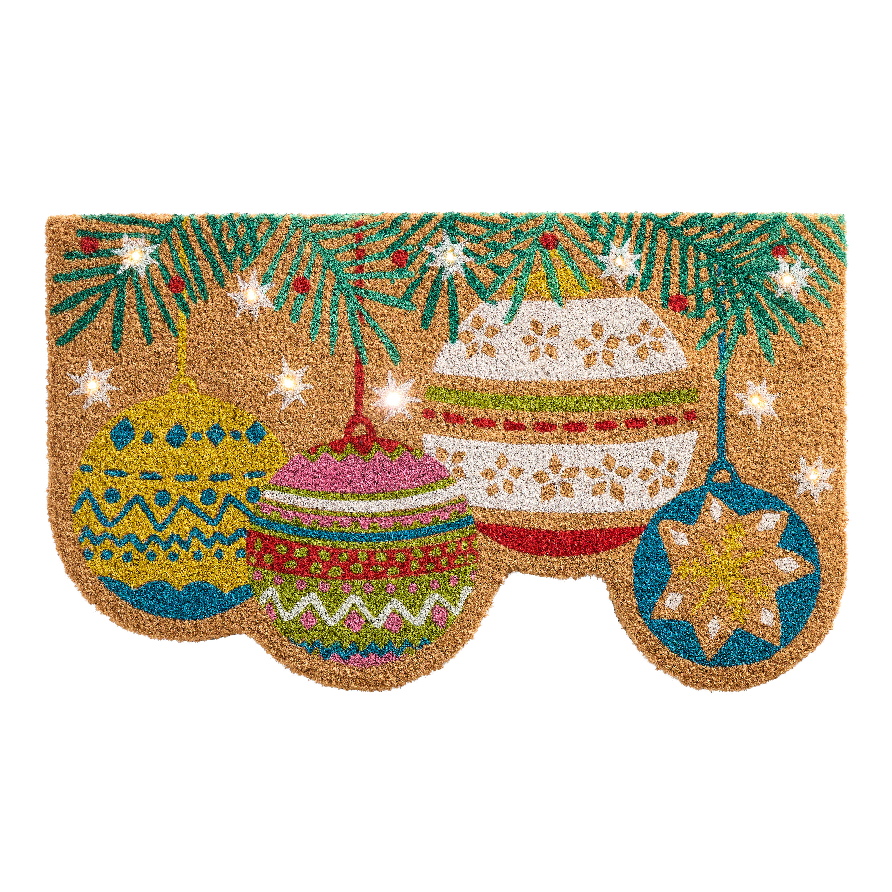 Holiday Ornaments Coir Battery Operated LED Light Up Doormat | World Market