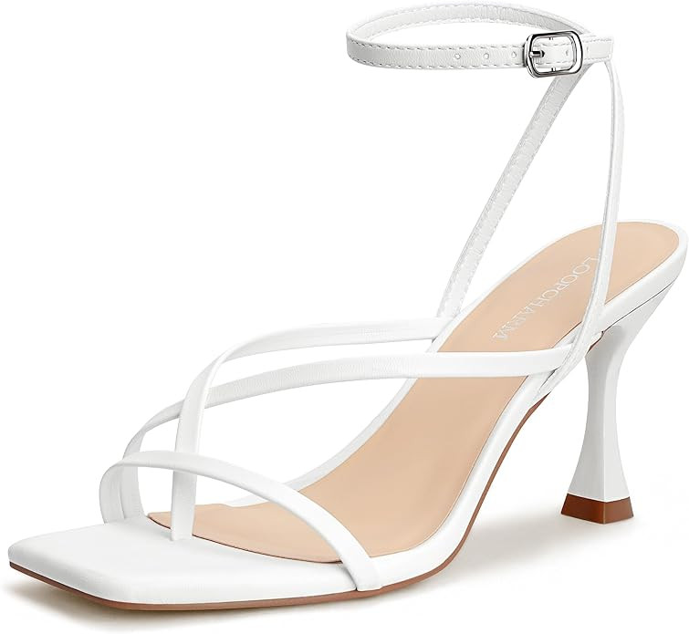 Women's Strappy High Heels Sandals Square Open Toe Ankle Strap Slingback Thong Stilettos Shoes fo... | Amazon (US)