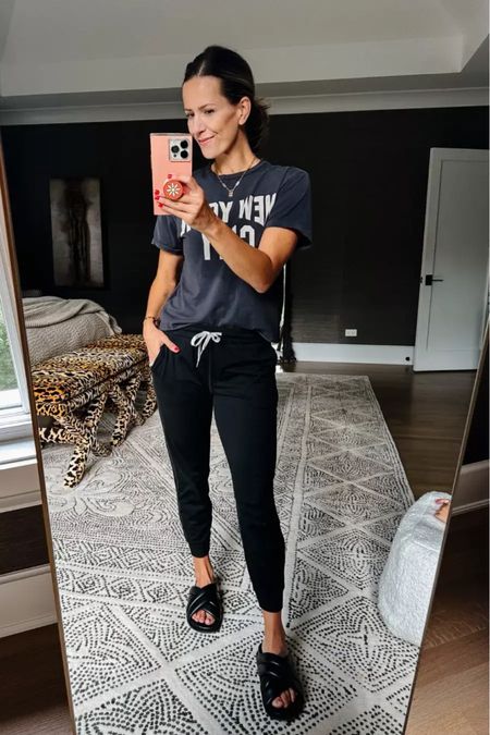 Comfy and casual look. These are the best ever joggers and comfy graphic tee! I paired them with some comfy Lizzie slides. 


#LTKSeasonal #LTKshoecrush #LTKstyletip