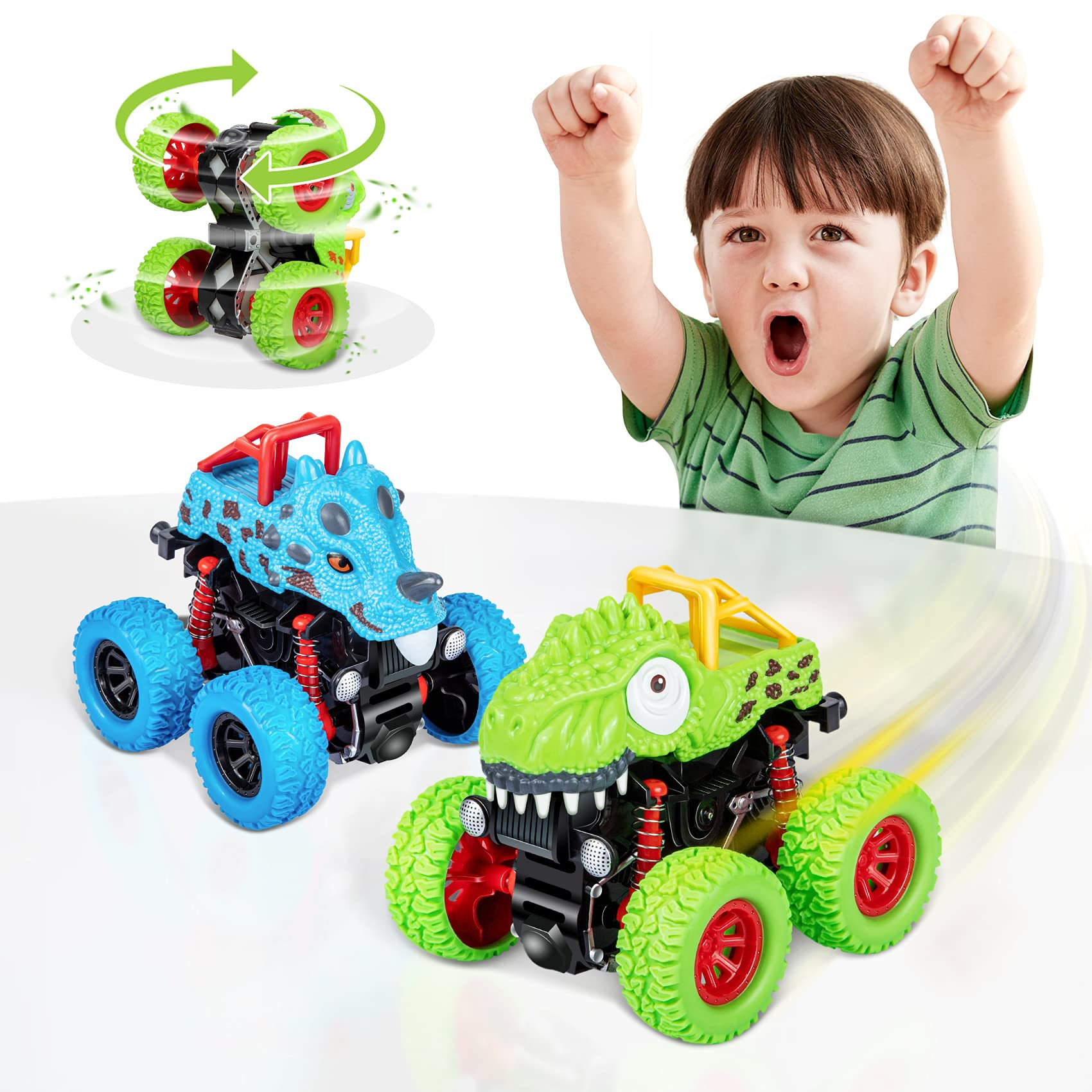 LODBY Dinosaur Toys for 2 3 4 5 Year Old Boys - Monster Truck Toys for Toddlers Boys Ages 2-4-6 -... | Amazon (US)