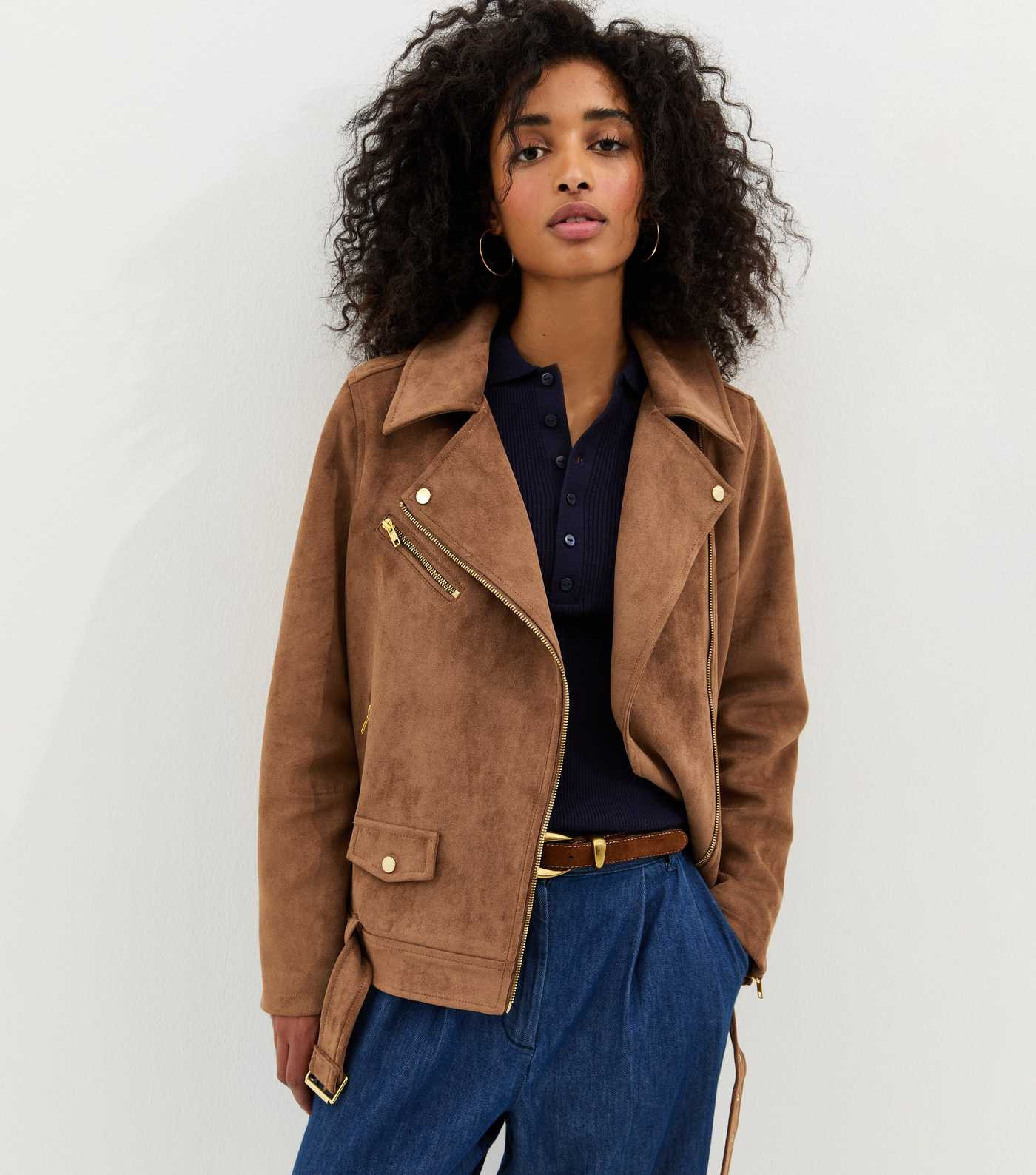 Tan Oversized Faux Suede Biker Jacket | New Look | New Look (UK)