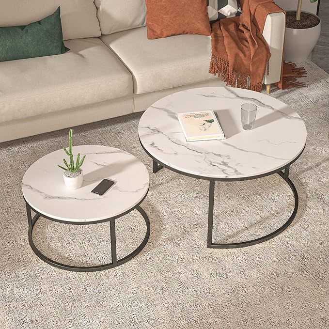 Knowlife Modern Coffee Table Set of 2 Nesting Tables Small Round Table with Wood Top for Small Sp... | Amazon (US)
