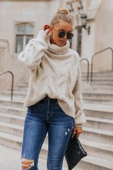 Chunky Oatmeal Cable Knit Turtleneck Sweater | Magnolia Boutique