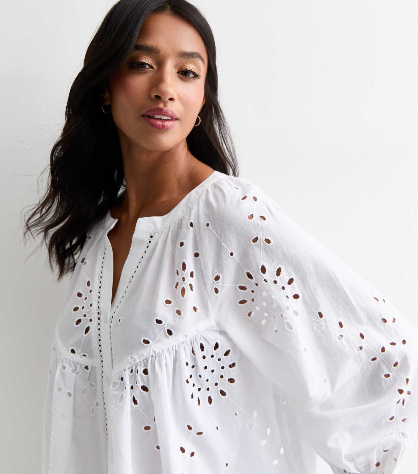 Petite White Cotton Embroidered 3/4 Sleeve Smock Top | New Look | New Look (UK)