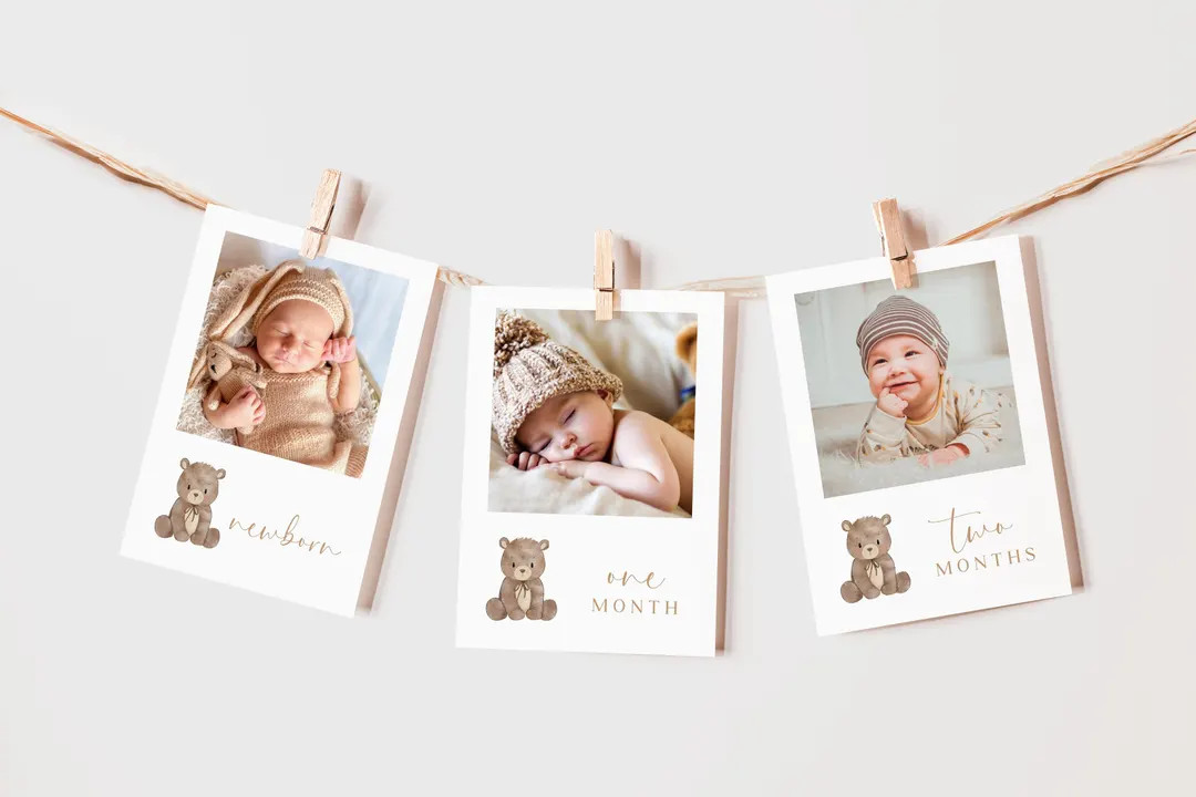 Teddy Bear First Birthday Monthly Photo Banner, Beary 1st Bday Decor: Editable Canva Template - E... | Etsy (US)