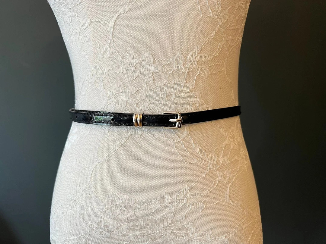 Belt, Patent Black Skinny Belt, 1cm Wide Belt, Fashion Belt, 100cm Long - Etsy | Etsy (US)