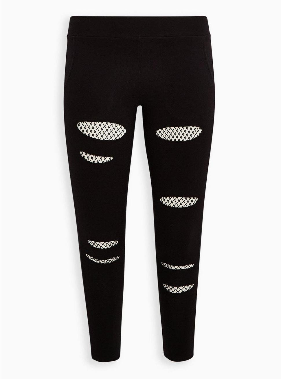 Premium Legging with Pockets & Slashed Fishnet Underlay - Black | Torrid (US & Canada)
