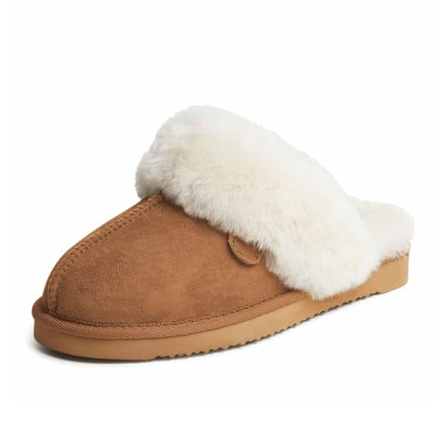 Dearfoams Women's Fireside Sydney Shearling Fur Indoor/Outdoor Scuff Slipper with Wide Widths, Chestnut, 11 | Amazon (US)
