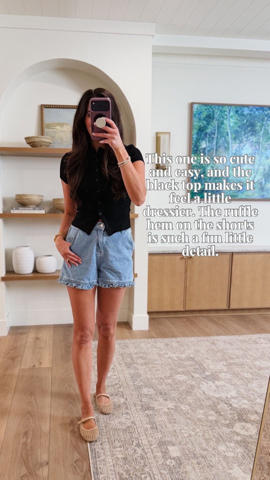 This one is so cute and easy, and the black top makes it feel a little dressier. The rufle hem on the shorts is such a fun little detail.

#LTKSaleAlert