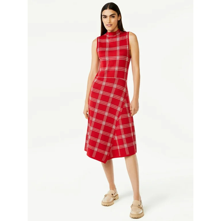 Free Assembly Women's Sleeveless Mock Neck Diagonal Seam Midi Sweater Dress | Walmart (US)