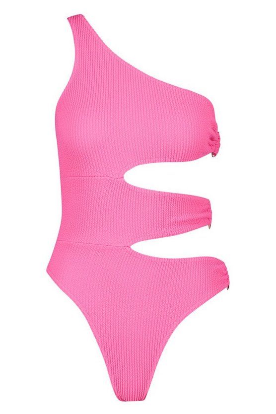 Crinkle Shoulder Cut Out Ring Swimsuit | Boohoo.com (US & CA)
