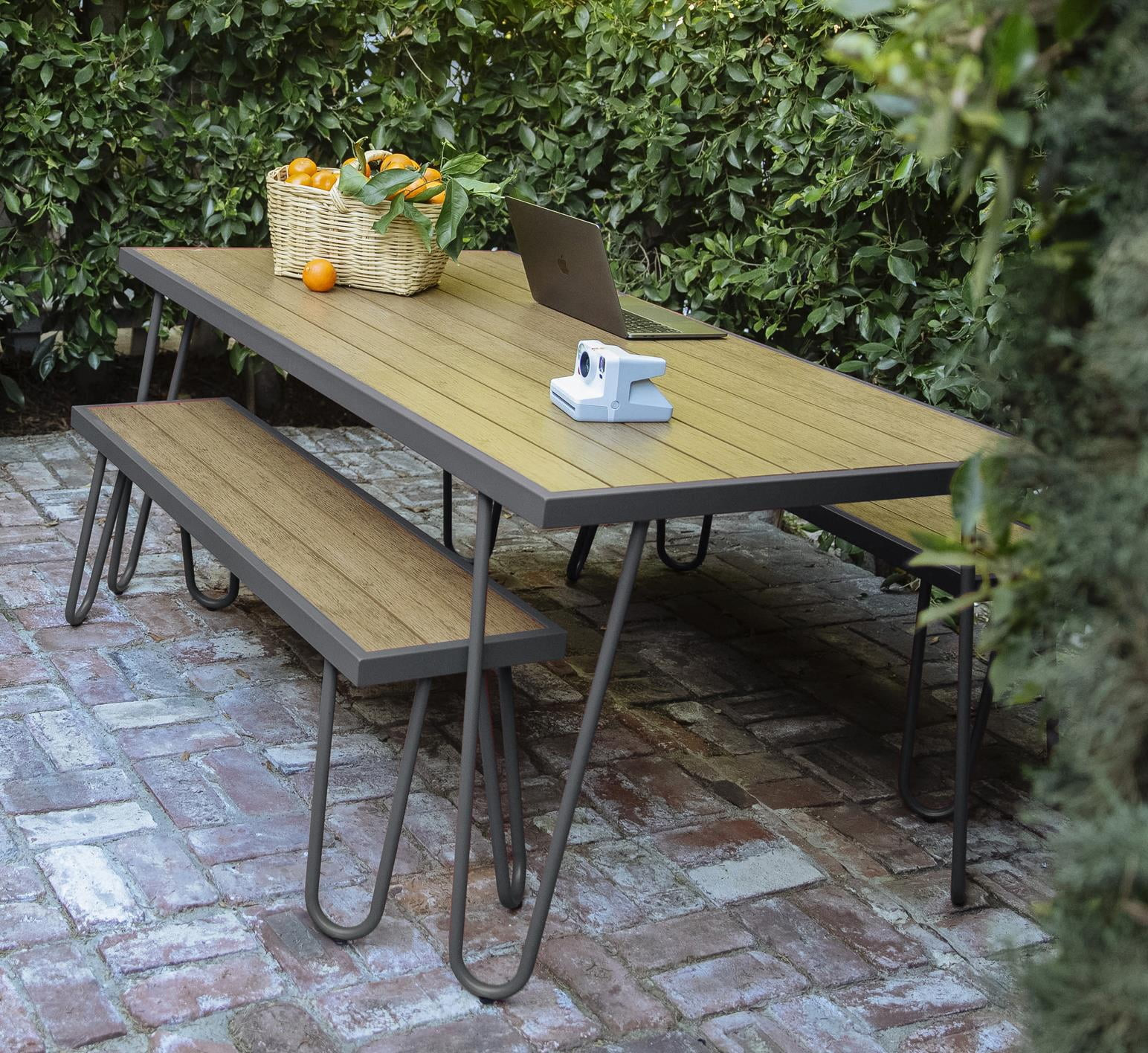 Novogratz Poolside Collection, Paulette Outdoor Table and Bench Set, Charcoal Gray | Walmart (US)