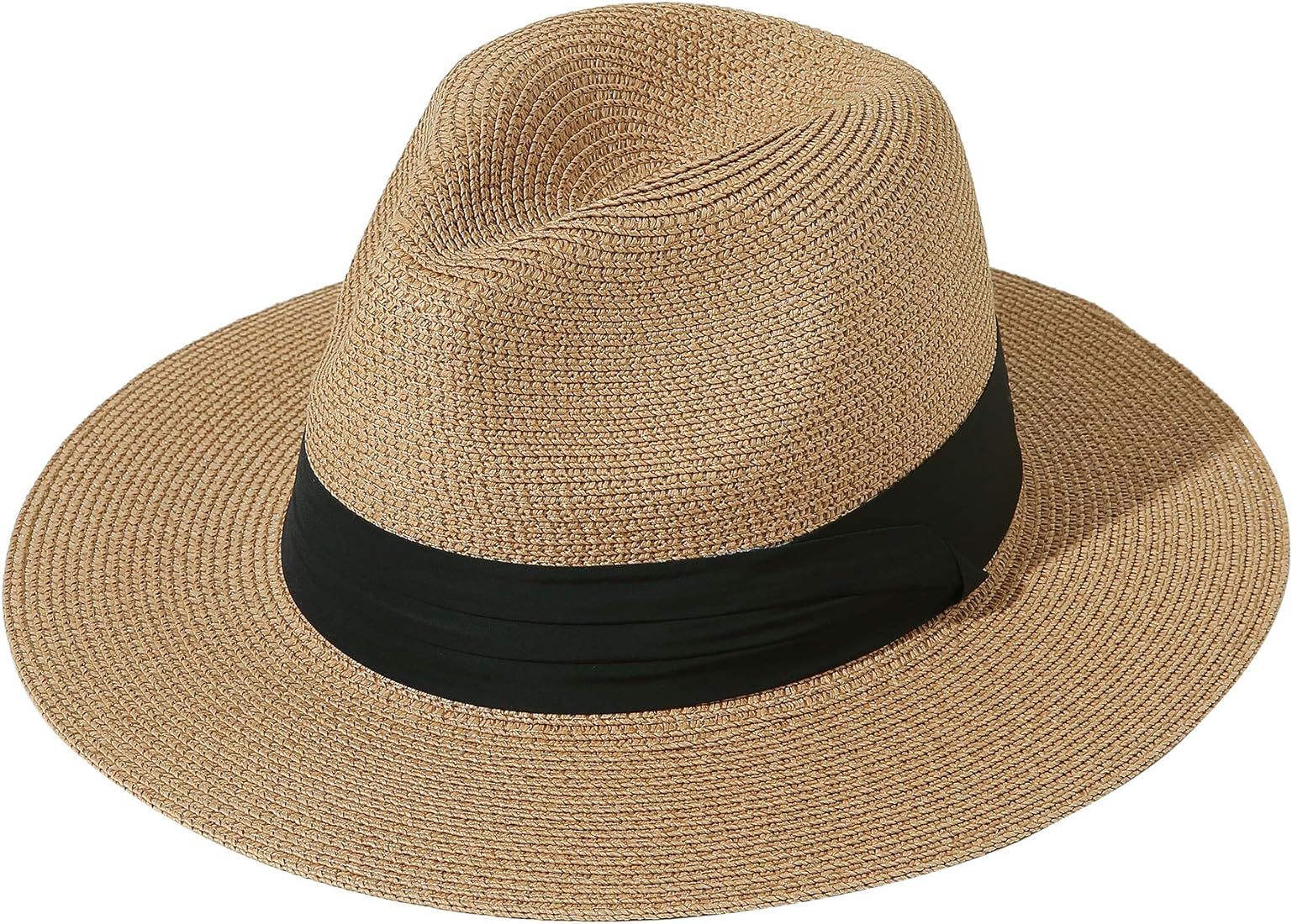 JOYEBUY Womens UPF50 Foldable Summer Straw Hat Wide Brim Fedora Sun Beach hat | Amazon (US)