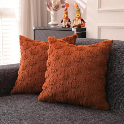 Fall Pillow Covers 18X18 Inch Set Of 2 For Fall Decorations Autumn Rust Pumpkin Soft Plush Faux Fur Wool Throw Pillow Cushion Covers For Sofa Living R | Wayfair North America