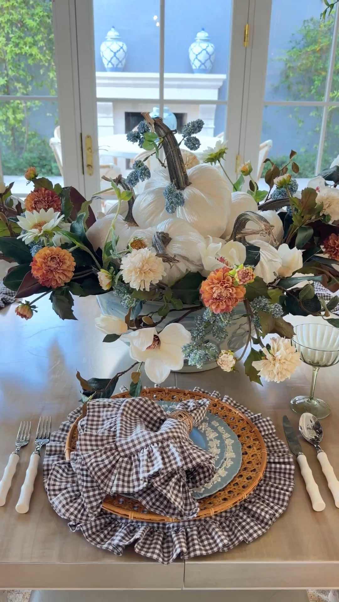 Gorgeous brown checked placemats and napkins for fall! Use velvet pumpkins and these fall florals to create an impressive fall  centerpiece.

#LTKSeasonal #LTKHome #LTKdayinmylife