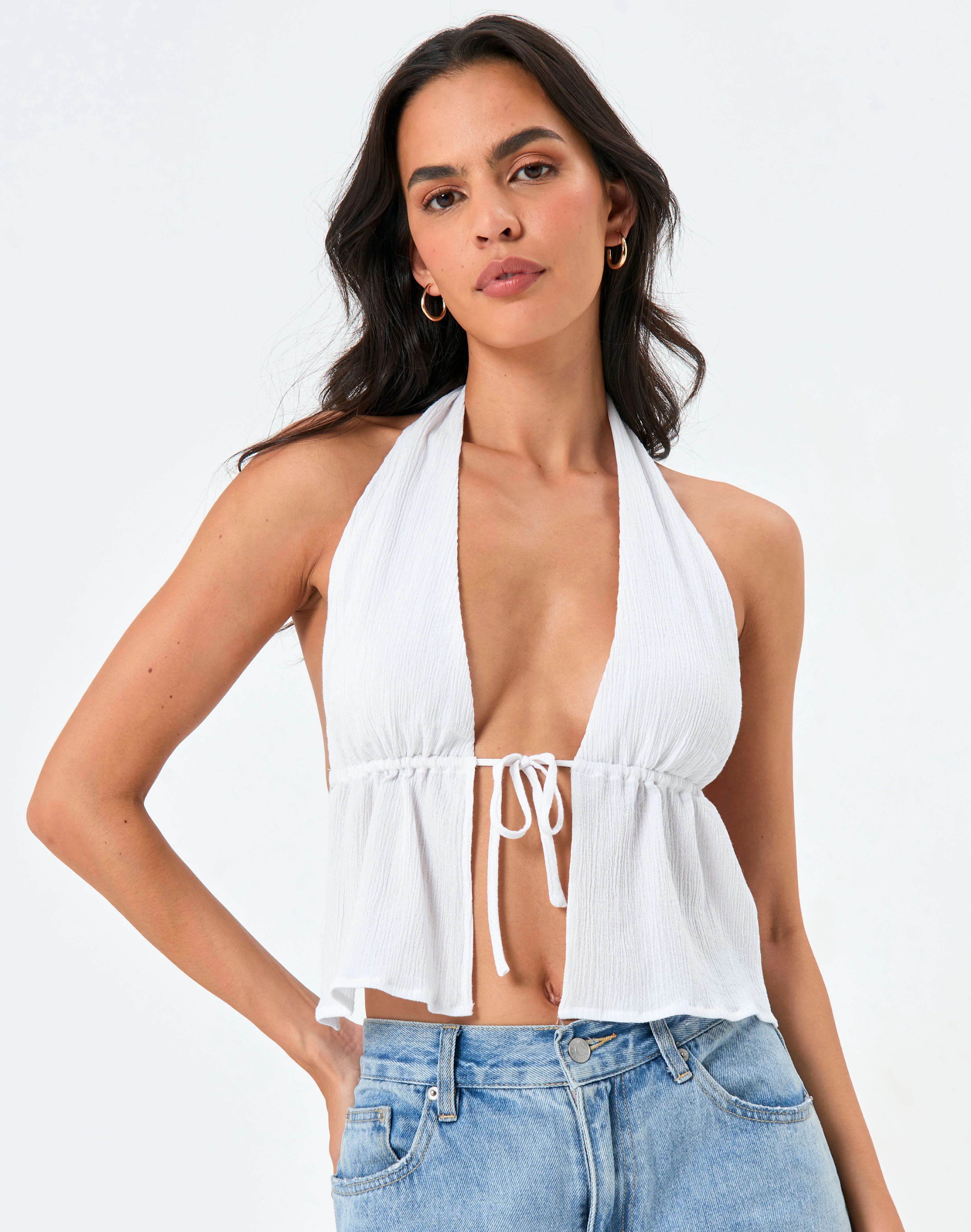 Halter Gathered Top in White | Glassons | Glassons (AU & NZ)