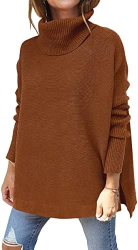 ANRABESS Women's Oversized Turtleneck Batwing Sleeve Spilt Casual Loose Knit Tunic Pullover Sweat... | Amazon (US)