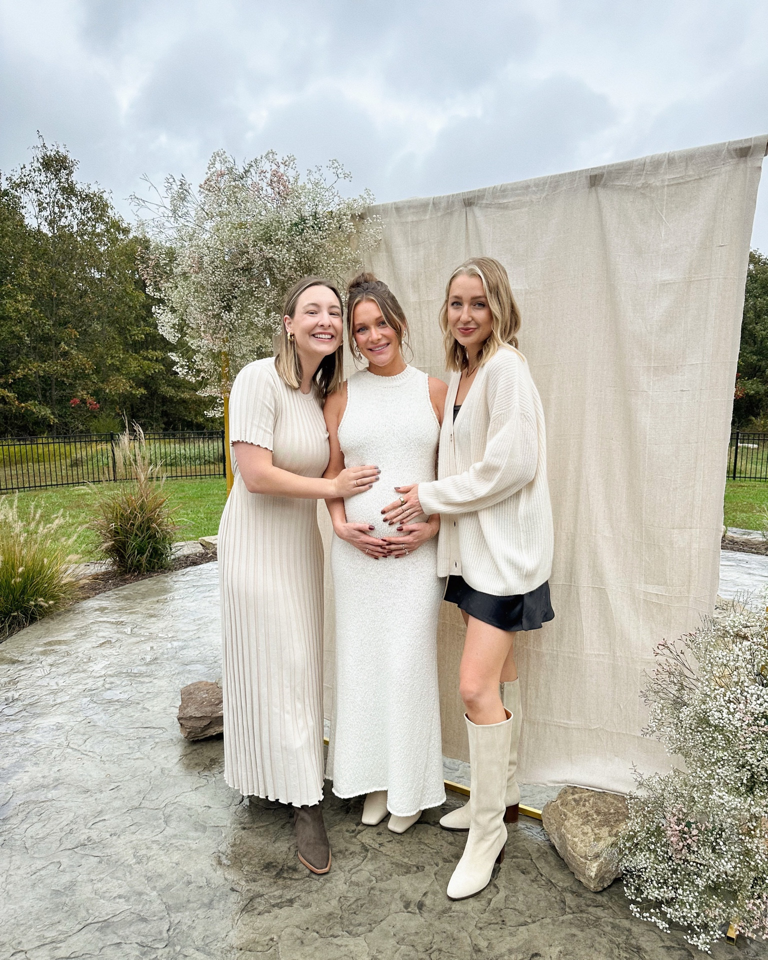 My best gals 🤍 linking our cozy neutral baby shower looks! 

Jo is wearing my Dissh dress (size 4), Bri is wearing Dissh, and my outfit is from Quince (wearing a small in both pieces)!