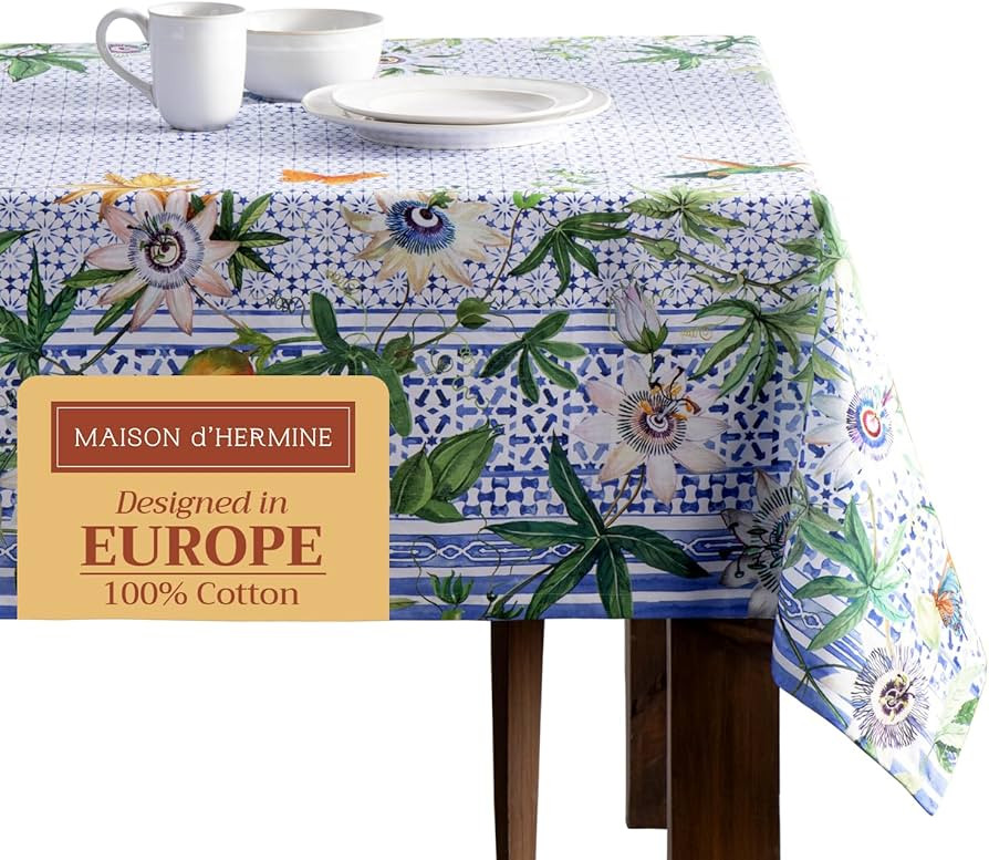 Maison d' Hermine Tablecloth 60"x120" - Passiflora Pattern - Rectangle Decorative Cotton Tableclo... | Amazon (US)
