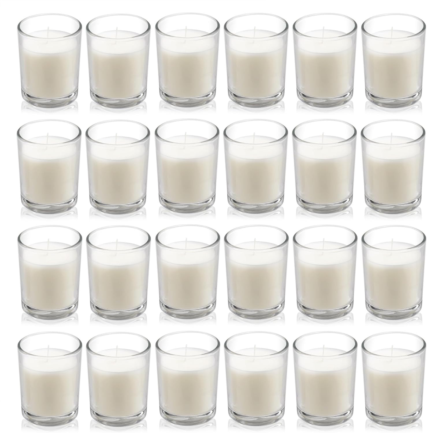 Housecret 24 Pack Warm White Unscented Clear Glass Filled Votive Candles. Hand Poured Wax Candle Ideal Gifts for Aromatherapy Spa Weddings Birthdays Holidays Party | Amazon (US)