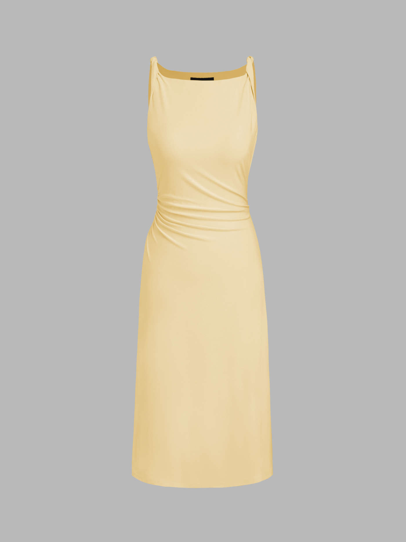 Woven Boat Neck Twist Ruched Midi Dress For Work | Cider