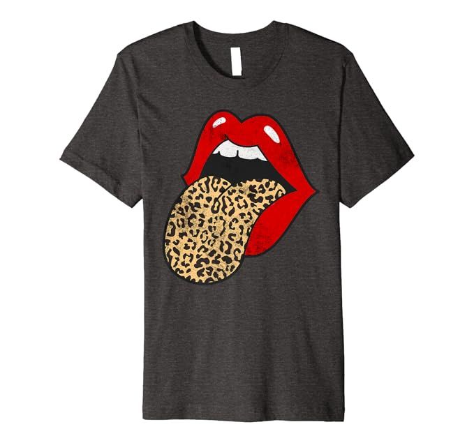 Red Lips Leopard Tongue Trendy Animal Print Premium T-Shirt | Amazon (US)