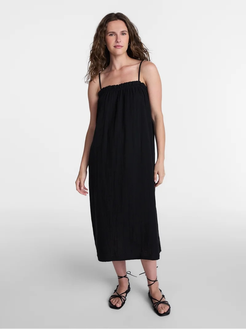 Time and Tru Women's Cotton Double Cloth Sleeveless Maxi Dress, Sizes XS-XXXL | Walmart (US)