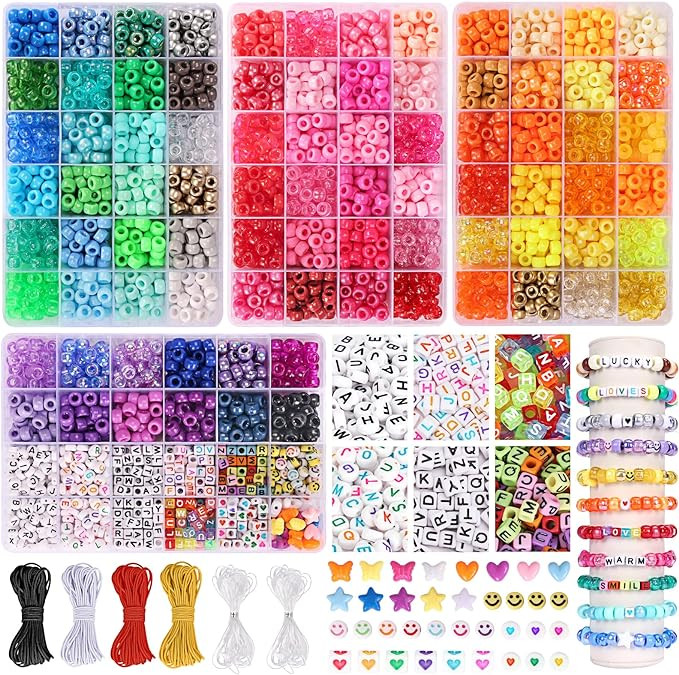 QUEFE 4900pcs Pony Beads Kandi Bracelet Kit, Friendship Bracelet Making Kit with 84 Colors Kandi ... | Amazon (US)