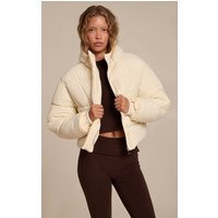 Cream Cropped Drawstring Puffer Jacket | PrettyLittleThing US