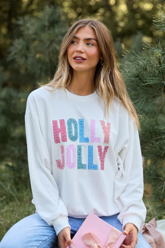 Holly Jolly Gingham Crewneck Sweatshirt | Pink Lily