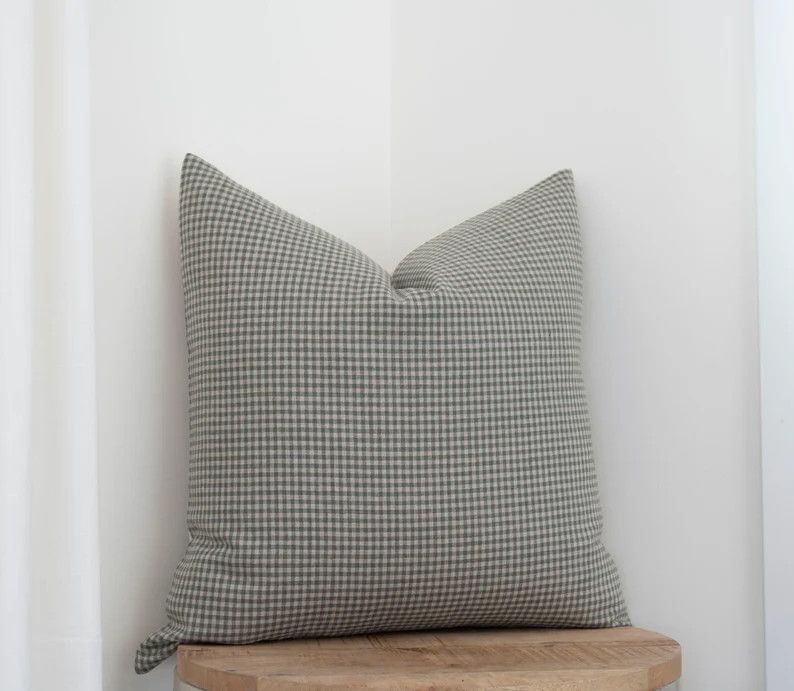 GEORGE || Dark Green Gingham Pillow Cover Moody Gingham Pillow Green Check Pillow Farmhouse Check... | Etsy (US)