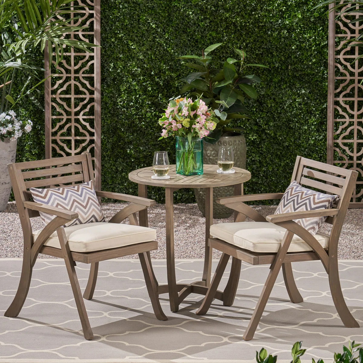 Round 2 - Person 28" Long Bistro Set with Cushions | Wayfair North America
